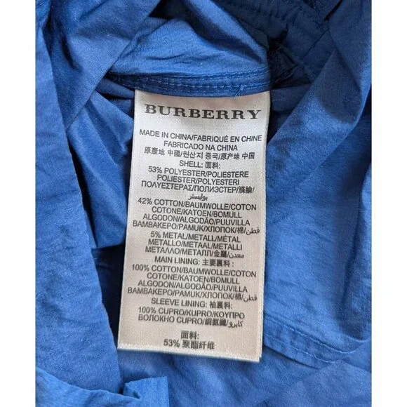 Burberry Brit Blue Women’s Sz 12 Double Breasted Short Trench Coat Lightweight - Picture 13 of 16